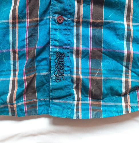 Billabong Blue Plaid Skater Embroidered Logo Cotton Shirt Men's Size: S - Picture 4 of 7