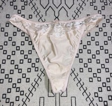 Fredericks of Hollywood Satin Thong Panties Peach Second Skin Sissy Lace Trim XL
