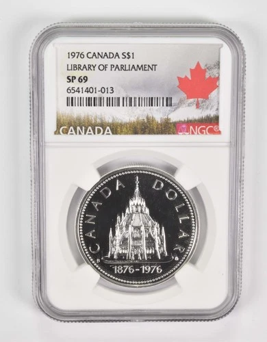 1976 SP69 Canadian $1 Silver Dollar Library Of Parliament NGC *9448