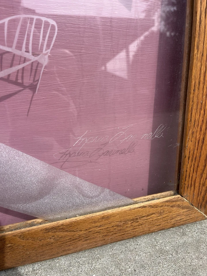 Vintage Patrick Nagel estilo ventana cristal grabado arte firmado peluquería 32x47 Foto 3 de 4