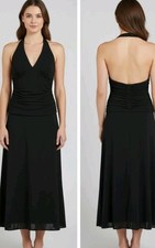 Laundry by Shelli Segal Black Ruched Midi Halter Cocktail Dress Size 12