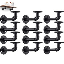 Industrial DIY Pipe Shelf Brackets,Vintage Black Iron Wall Mount Pipe Shelvin...