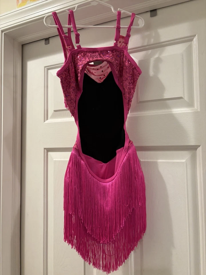 Niñas Talla LC Lo último Rosa Baile Flecos Una Pieza Baile Tap Jazz Disfraz Vestir Foto 2 de 4