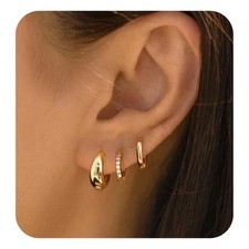 3 Pair Small Gold Hoop Earrings Set for Women, Huggie Hoop Earrings Earring S...
