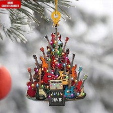 Guitar Christmas Tree Ornament, Xmas Tree Decor, Christmas gift, Flat 2D 3.5 in