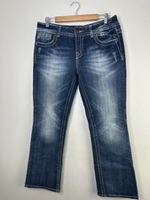 Miss Me Easy Boot Jeans Women's Size 31 32x30 Sequin Flap Pockets Bootcut