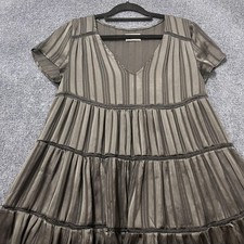 Urban Outfitters Dress Womens Medium Black Stripe Tiered Ruffle Short V Neck