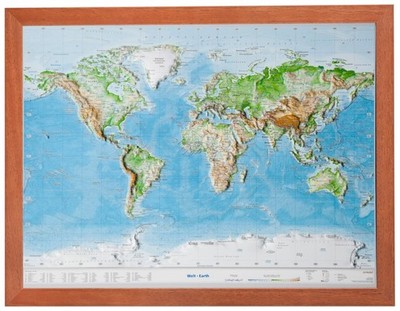 Relief Welt 1:107 MIO mit Holzrahmen André Markgraf