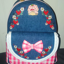 Loungefly Strawberry Shortcake Mini Backpack Faux Leather Blue/Pink Gingham