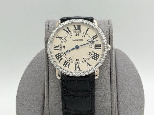 Cartier Ronde Louis WR000551 2890 36mm Factory Diamond Bezel 18k White Gold