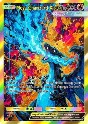 Pokemon Mega Charizard X EX Fan Art Karte Holo Custom Sammler TCG