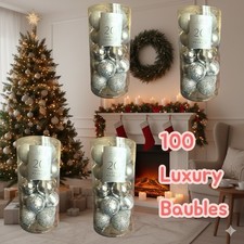 100 Luxus Silber Christbaumkugeln Ornamente Deko Großpackung