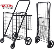 SUPER DEAL Folding Shopping Cart with Wheels and Double Basket for Groceries Lau