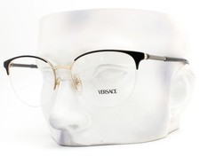Versace Half Rim Eyeglasses Glasses VE 1247 1252 Black Pale Gold 54mm w/case