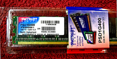 Patriot 1GB PC3200 CL3 RAM PSD1G400 DDR-400 PS000061 Memory DDR1