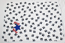White w/ Black Paw Prints Pet Blanket Embroidered "Pup Star" Handmade 20" x 28"