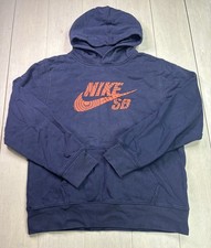 Nike SB youth Hoodie Navy Blue Pullover Fleece Graphic Print Orange Logo