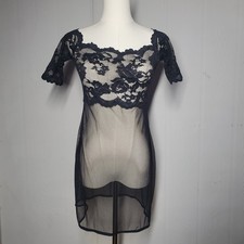 Victorias Secret Black Lace Sheer Babydoll Slip Dress Womans Small Mesh Y2K Goth