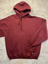 Vintage 90s Russell Athletic Hoodie USA Made Burgundy Blank Sweatshirt XXL