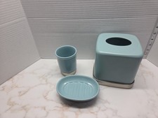 Bathroom Accessories 3 Piece Set Robins Silver  Blue Color Soap Tissue Cup