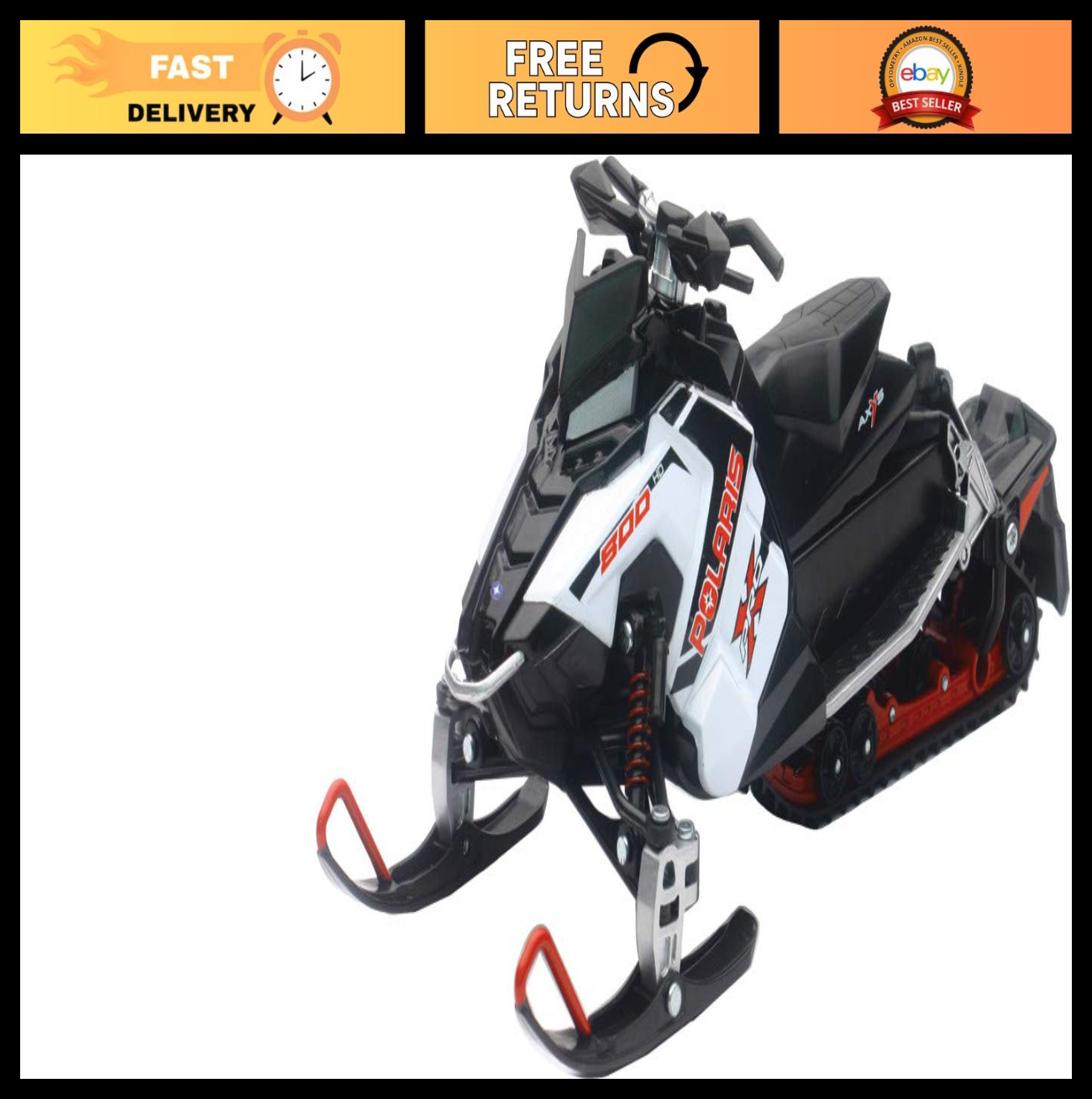 1/16 Scale White Snowmobile Model - Polaris 800 Switchback, Diecast Toy Replica