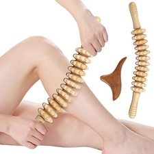 Wooden Massage Roller Stick with Triangle Massager, 12 Rollers Curved Wood Thera