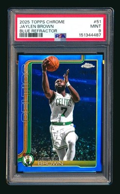 2025-26 TOPPS CHROME JAYLEN BROWN TRUE BLUE REFRACTOR CELTICS #104/150 PSA 9!