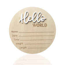 Baby Announcement Sign,  5.9 Inch Wooden Hello World Newborn Signs, Birth Announ