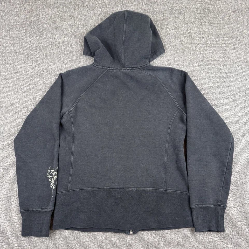 Sudadera con capucha vintage Hurley para mujer pequeña negra cremallera completa floral patinador Y2K Foto 3 de 4