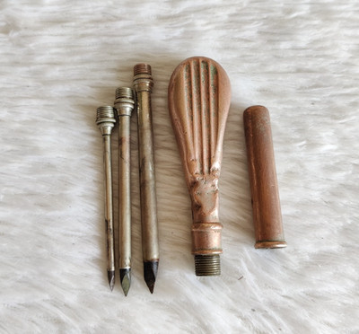 Vintage Messing Austauschbar Schreiber Tool-Set Marker Ahle Mit 3 Absätze &