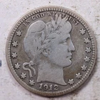 1912-S Barber Silver Quarter, Fine Circulated Collectible Coin, Store #QR1531