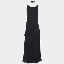 Ever Beauty Black Sleeveless Maxi Dress Womens 6 Ruffle Layered Formal Gown
