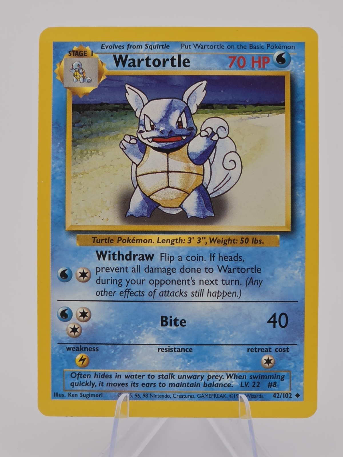 Pokemon TCG Wartortle 42/102 Uncommon Base Set Unlimited 1999 VTG WOTC NM