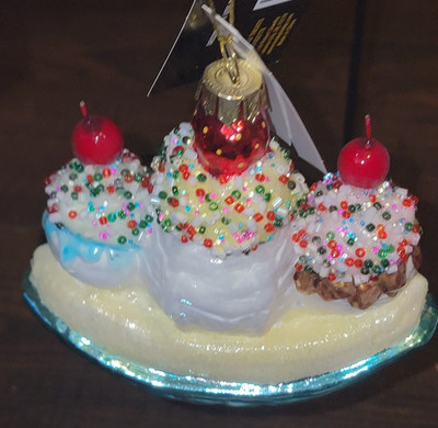 Robert Stanley Glitter Banana Split Ice Cream Glass Christmas Tree Ornament New