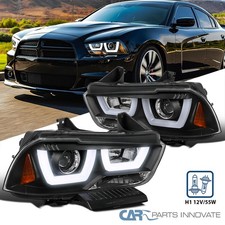 Black Fits 2011-2014 Dodge Charger Iced Led Tube Projector Headlights Head Lamps