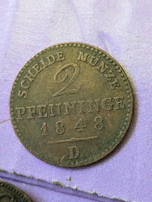 GERMANY STATES 2 PFENNIGE 1848 D KM#1157 Frederick August II 1858