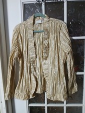Chico's Crinkle Open Front Blazer Jacket Textured Poly Nylon Size 3 16 XL Gold