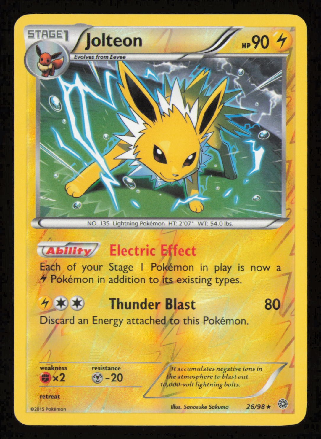 Jolteon 26/98 Holo Rare Ancient Origins Pokemon Reverse Holo Lightly Played