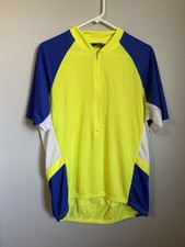 Performance Cycling Jersey 1/2 Zip Neon Yellow Blue 3 Pocket Men’s L USA Made