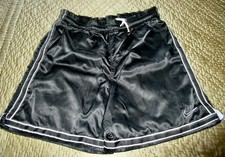 Vintage 'NIKE" Black Satin Soccer Shorts, Narrow White Trim and Logo, Adult L