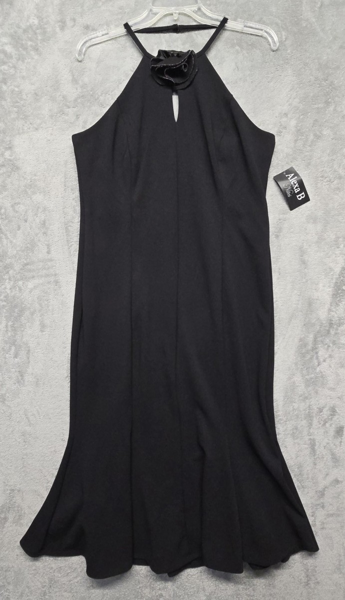 Alexa B Nites Dress Womens Size 14 Black Halter Beaded Sheath Midi Cocktail