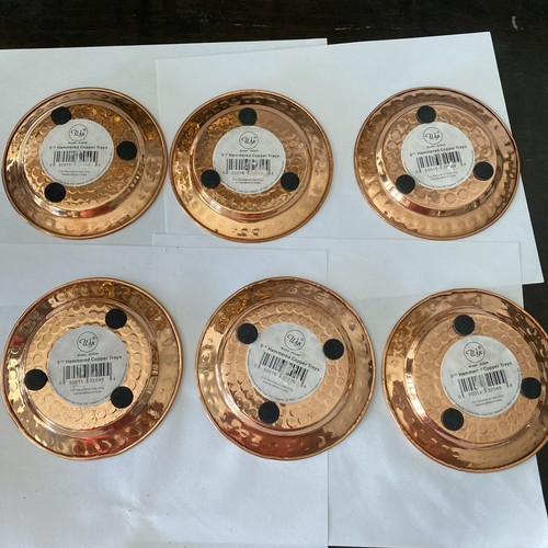 Handcrafted Accessories Set of 6 100% Pure Copper Coasters Hammered cushion Base - Picture 3 of 3