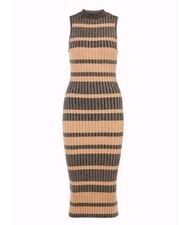 Justfub Metallic Knit Bodycon Striped Midi Dress Mock Neck Sleeveless Sz Small