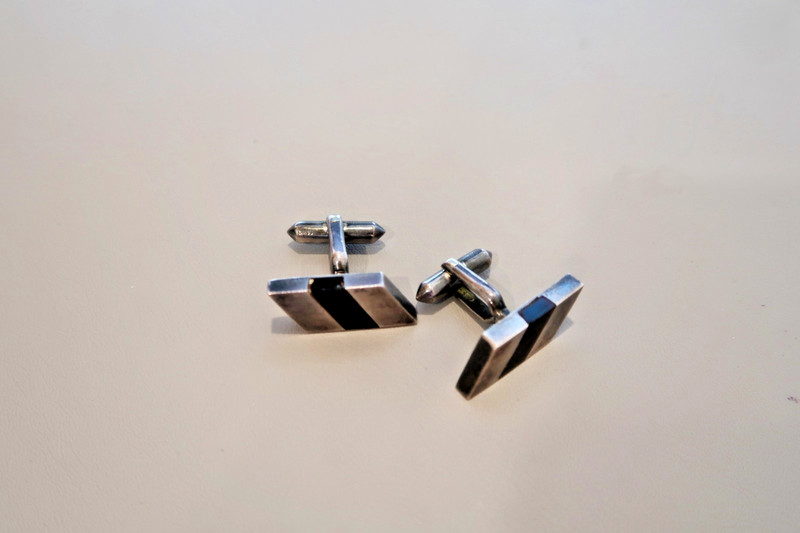 Vintage Antonio Pineda 970 Silver Modernist Taxco Obsidian Cufflinks