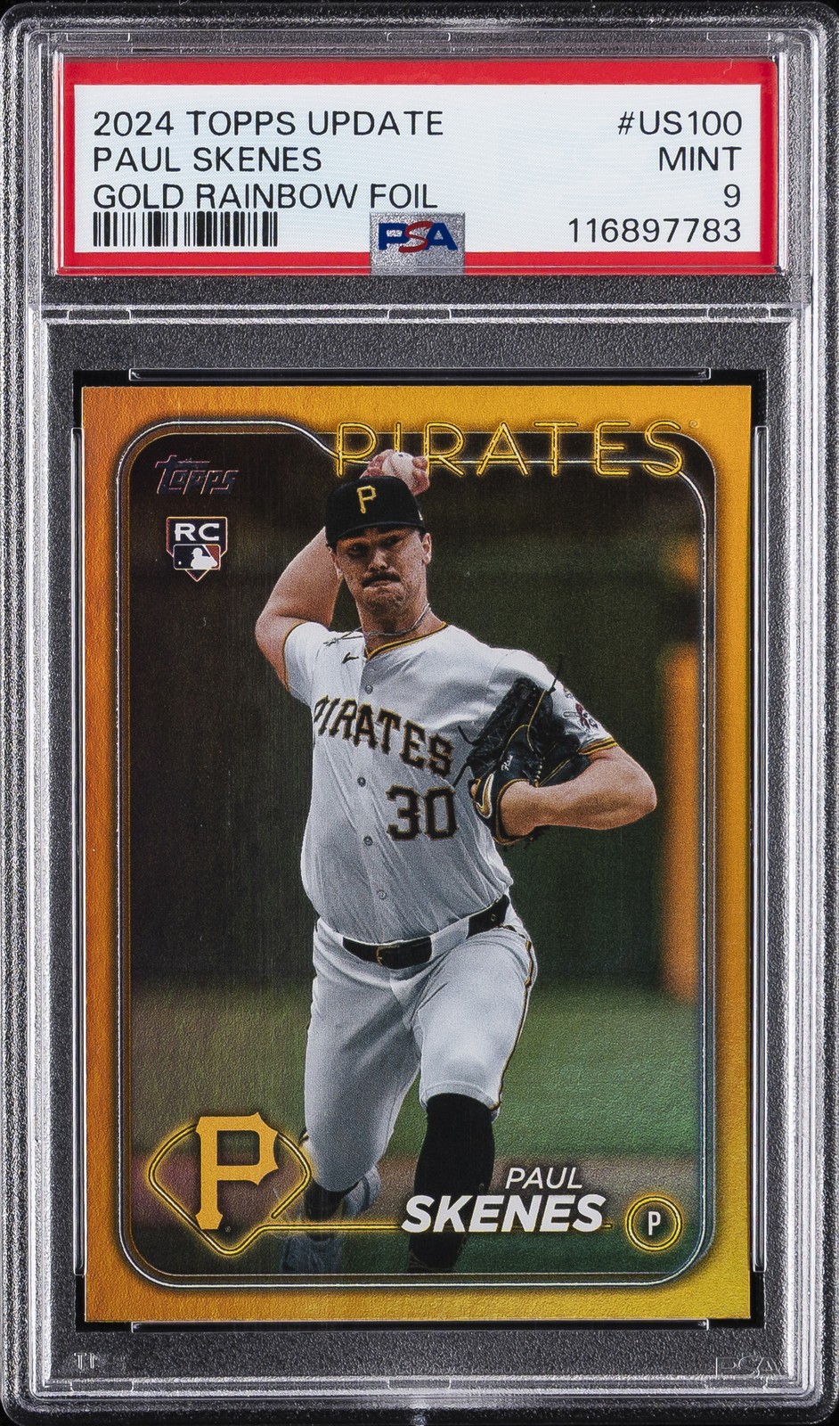 2024 TOPPS UPDATE GOLD RAINBOW FOIL #US100 PAUL SKENES PSA 9
