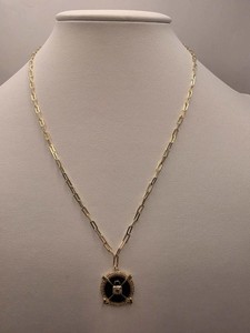 Authentic Gold Plated Black Enamel Compass Medallion Necklace | 925 Silver | 18 Inch Paper