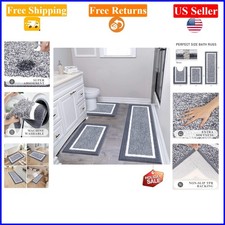 Dark Grey 3-Piece Microfiber Shaggy Bathroom Rug Set 18x26  18x48  U-Shape...
