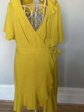 Open Back Wrap Up Ruffle Yellow Knee Length Dress Size 12-14