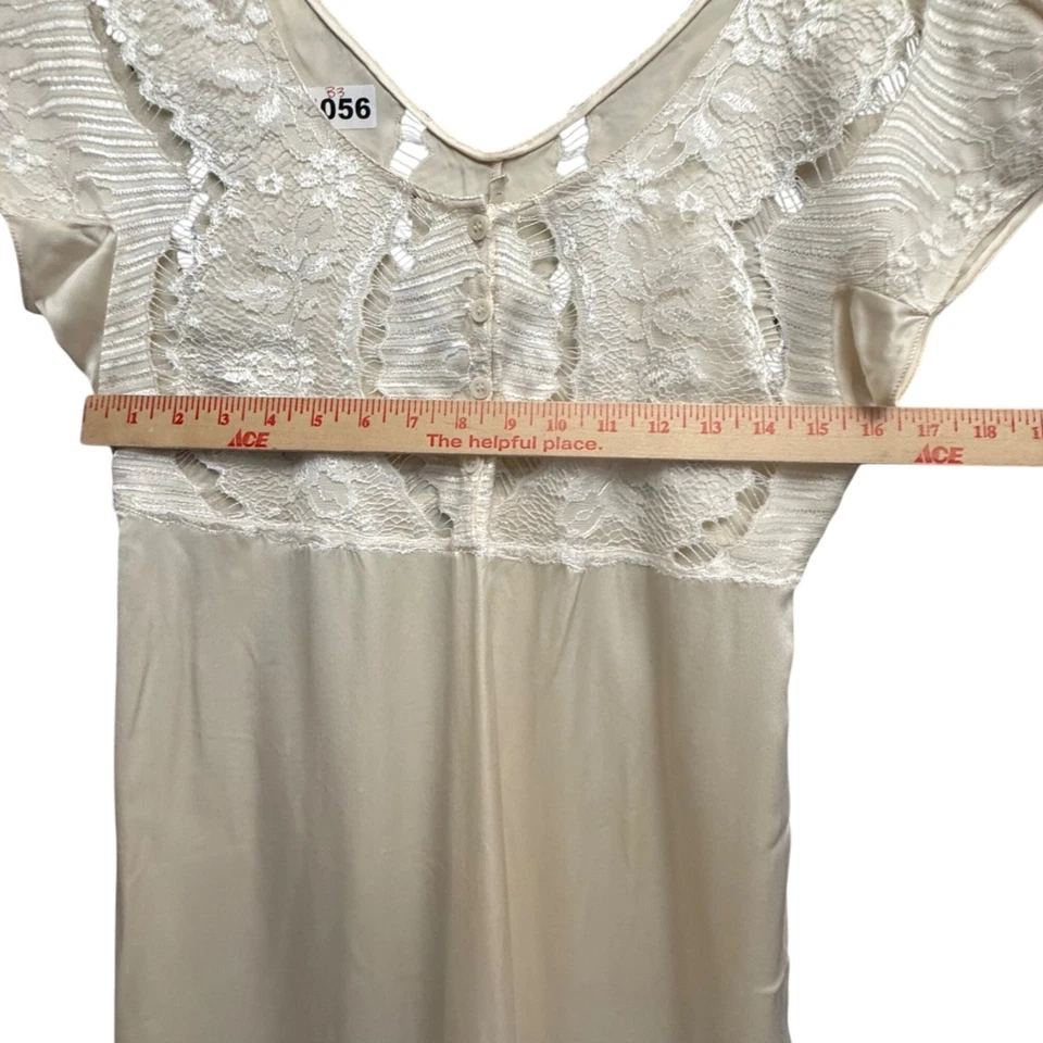 Vestido midi vintage La Perla marfil de encaje y seda mangas de gorra Foto 4 de 4