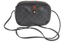 Authentic GUCCI Web Sherry Line Shoulder Cross Bag GG PVC Leather Black AA969